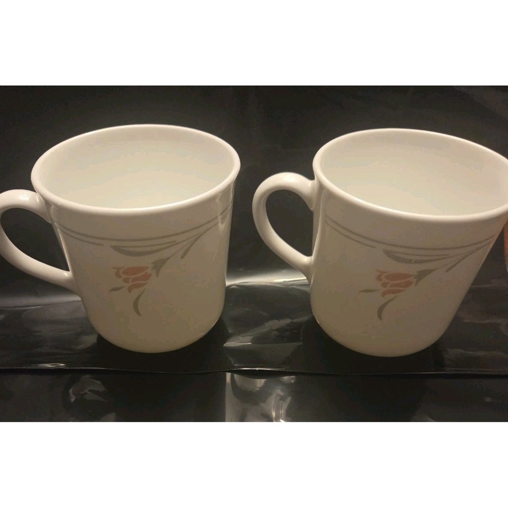 Corning Corelle Cups Vintage Peach Garland Coffee Mugs Floral Set Of 2 - Picture 1 of 8